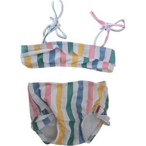 HUGO loves TIKI Rainbow Stripe Swimsuit Girls 12-18 Months Ruffle Two Piece Kids